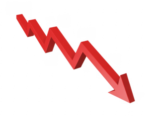 Red downward arrow graph red arrow chart decline isolated on a transparent background