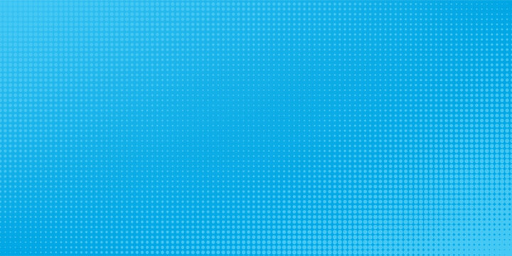 Halftone dots on blue background. Comic pop art style blank layout. Template design for comic book, presentation, sale or web banner. Vector  dots on blue background