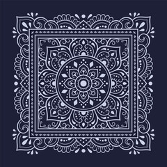 Circular pattern in form of mandala with flower for Henna, Mehndi, decoration. Blue decorative ornament in ethnic oriental style for a bandana. Outline doodle hand draw vector illustration.
