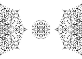 Circular pattern in form of mandala with flower for Henna, Mehndi, tattoo, decoration. Decorative ornament in ethnic oriental style. Outline doodle hand draw vector illustration.