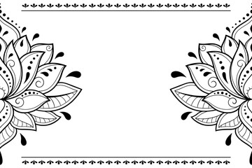 Frame in eastern tradition. Stylized with henna tattoos decorative pattern for decorating covers for book, notebook, casket, magazine, postcard and folder. Flower border in mehndi style.