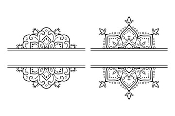 Set of frame in eastern tradition. Stylized with henna tattoos decorative pattern for decorating covers for book, notebook, casket, magazine, postcard and folder. Flower border in mehndi style.
