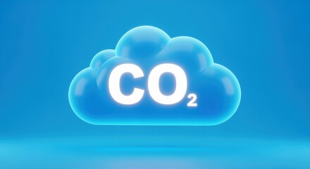 CO2 Cloud Illustration: Carbon Dioxide Emissions, Environmental Impact and Climate Change Concept on Blue Background