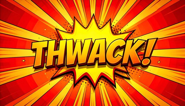Comic-style depiction of the word "THWACK!" inside a starburst explosion background - Powered by Adobe