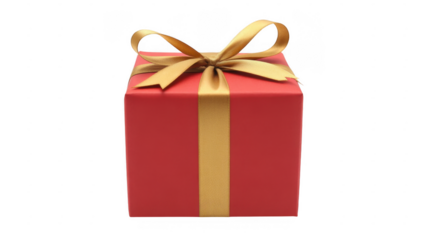 Red gift box with gold ribbon red box wrapped isolated on a transparent background