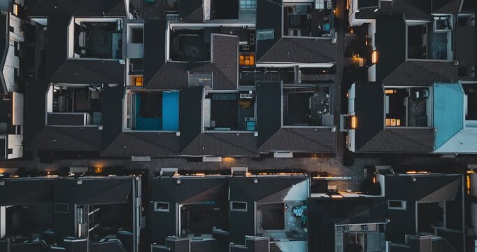 Sunset over a traditional Chinese street