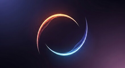 Abstract glowing neon ring with swirling light streaks on a dark textured background
