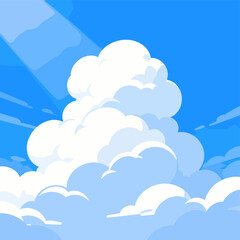 [Vector EPS]Bright blue sky with fluffy white clouds and sun rays shining through
