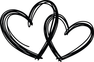 Overlapping heart sketch illustration, artistic hand drawn heart line design for romance, valentines themes and creative layouts, vector illustration