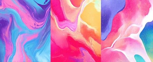 Colorful abstract painting featuring swirling vibrant colors. Dreamy liquid effects and texture