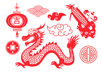 set of red vector chinese symbols