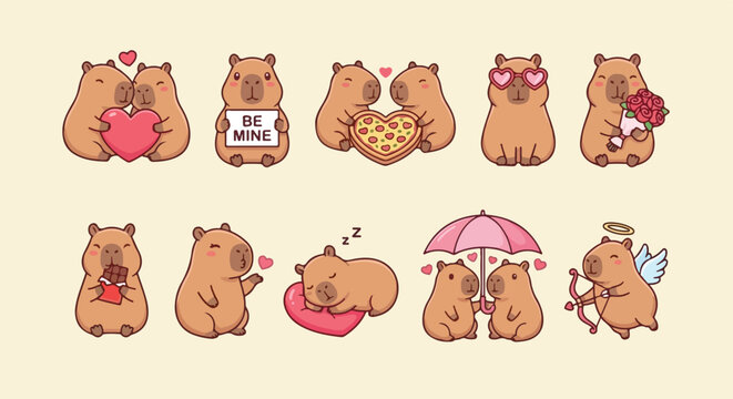 Cute Capybara Valentine's Day Love Stickers Collection