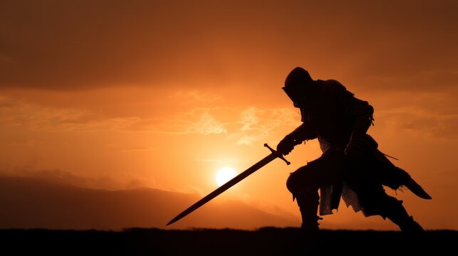 Silhouette warrior sunset