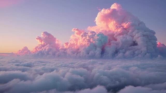 Soft, pastel clouds swirl and billow against a serene, twilight sky