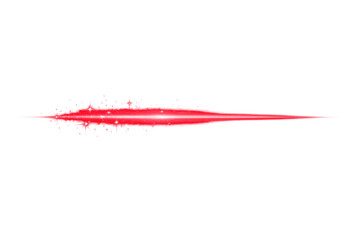 Red glowing laser beam light effect with sparks generating bright energy trail on transparent background