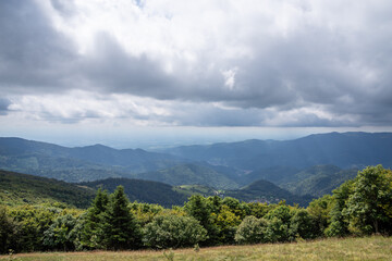 Vosges Mountains landscape viewing forest and hills under clouds