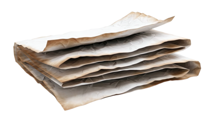 Stack of old, creased, and stained paper sheets