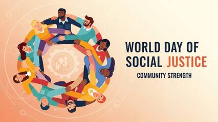 Obraz premium Diverse people join hands in circle for world day of social justice symbolizing community strength and unity
