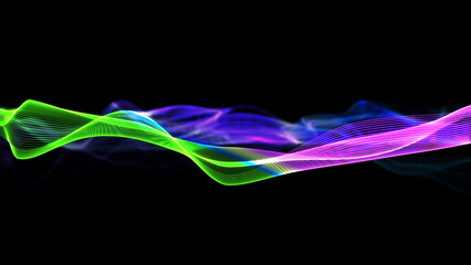 デジタルウェーブ・背景もや付き（抽象的でダイナミックな波形アート）JPG 黒背景