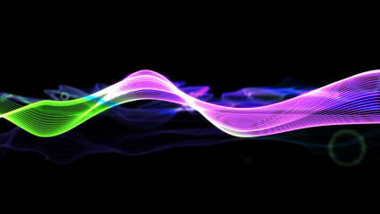 デジタルウェーブ・背景もや付き（抽象的でダイナミックな波形アート）JPG 黒背景