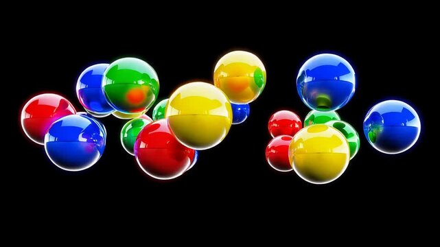 Colorful spheres float against a black background, possibly for a presentation or website