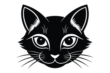 cat head silhouette line art vector illustration with a white background
