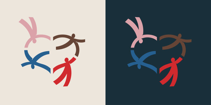 abstract group of people silhouette joined in heart or circle shape concept of charity donation volunteer care social help community logo icon symbol