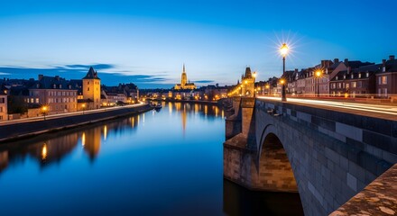 Obraz premium European riverside city with strong water reflections