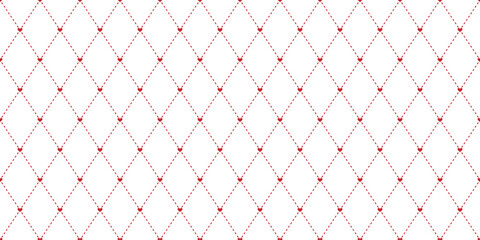 Minimalist simple red hearts harlequin diamonds rhombus cute retro valentine background, seamless pattern