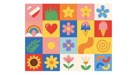 Fototapeta premium Cheerful Graphic Pattern of Summer Spring Icons for Web Design Social Media Marketing and Lifestyle Branding