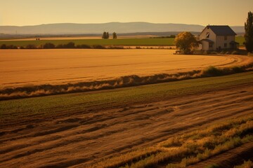 Fototapeta premium Golden Wheat Ears in Rural Farm Field at Harvest Time