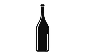 bottle of wine silhouette line art vector illustration with a white background