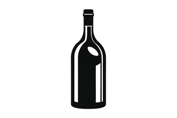bottle of wine silhouette line art vector illustration with a white background