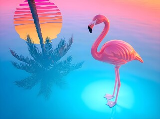 Fototapeta premium Surreal Flamingo Figurine in Tropical Waters
