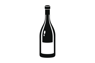bottle of wine silhouette line art vector illustration with a white background