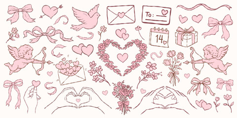 Hand drawn Valentine love elements set
