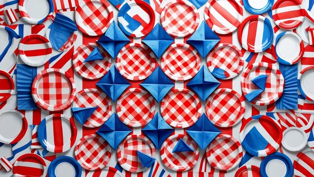 Red White and Blue Patriotic Party Supplies Flat Lay
