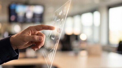 Innovative hand interaction with digital interfaces modern office technology showcase bright and professional environment close-up perspective