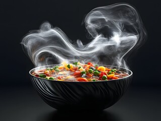 Steaming bowl of vegetable soup