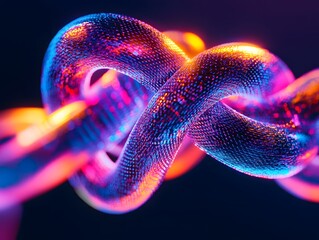 Intertwined neon ribbons in abstract form