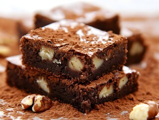 Delicious stack of chocolate hazelnut brownies