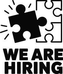 We are hiring puzzle icon, teamwork recruitment symbol for job vacancies, corporate hiring and human resources design, vector illustration