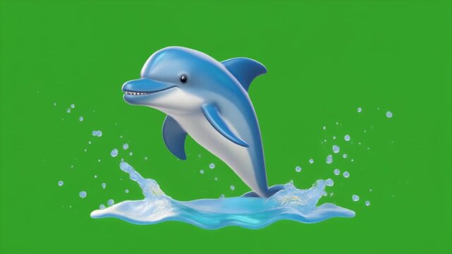A cartoon dolphin jumping out of the water with a splash.