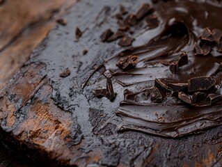 Close-up of melted chocolate on wooden surface
