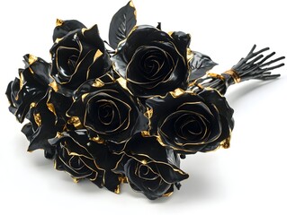Elegant bouquet of black and gold roses