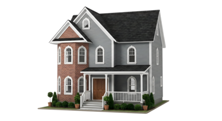 Elegant Two Story Residential House Model With Brick and Siding Exterior Architectural Design isolated on transparent background