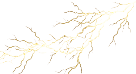Golden Lightning Bolt Crackling Energy Abstract Electrical Discharge isolated on transparent background