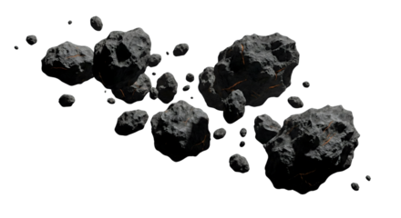 Realistic Asteroid Cluster in Deep Space a Cosmic Rock Formation isolated on transparent background