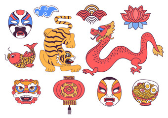 set of color vector chinese symbols