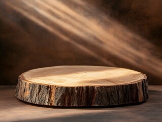Natural wooden round slab display
